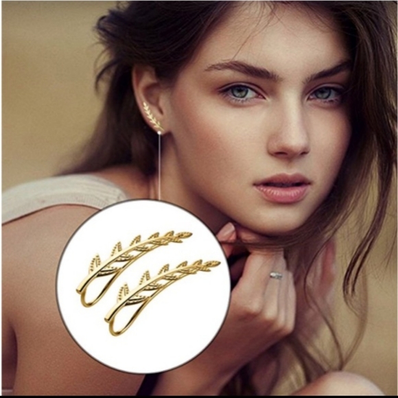 ✨24K Gold Plated Olive Leave Crawler Cuff Earrings - Picture 6 of 6